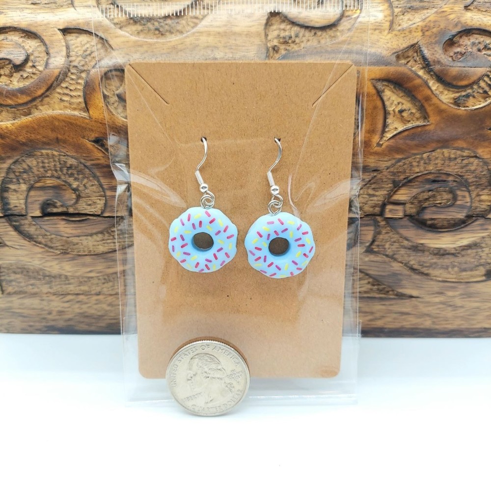 3D Blue Donut Earrings - Picture 2 of 2
